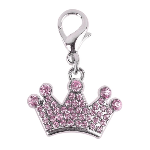 Mode Rhinestones Crown Pendant Nyckelring Hund Hängningar Dekor Pet Accessoarer Pink