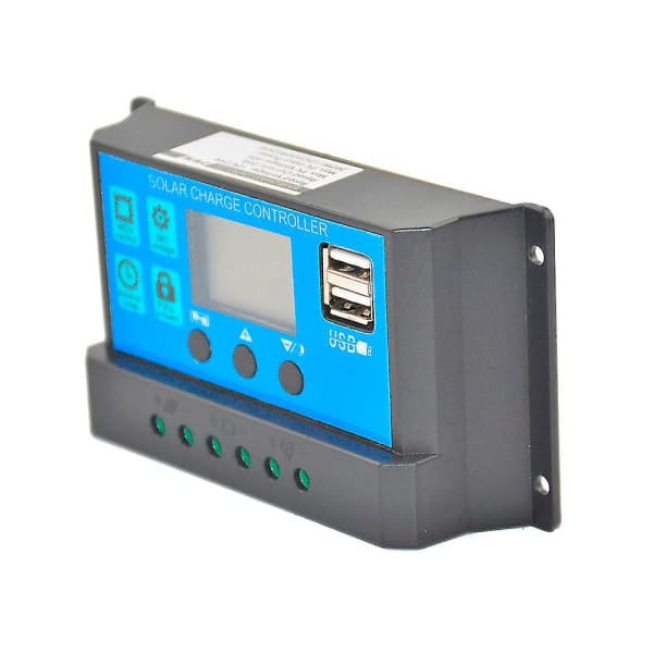 Solpanelregulator Lader USB 60A 12V-24V Med Doble USB-ladere Blå