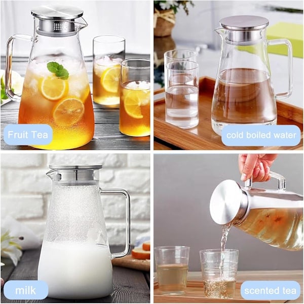 2,3 liters glaskaraffel med låg og håndtag, klar iste-kande til varmt og koldt vand, til hjemmelavet drik/iste/vin/kaffe/mælk/juice