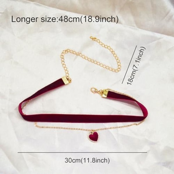 Halskæde med hjerte, justerbar rød choker, klassiske halskæder til kvinder og piger, fløjlshalskæde
