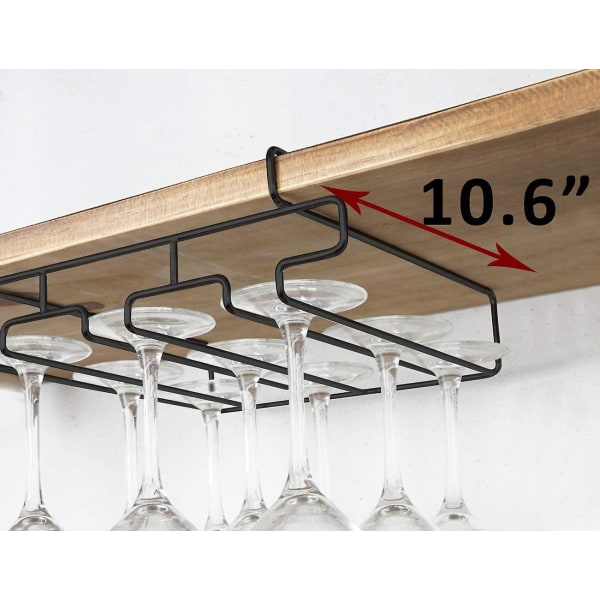 Vinglashållare - Stativställ under skåpet - 304 förvaringshylla för hängare i rostfritt stål, lämplig för skåpet 0,8 eller mindre (svart, 3 rader)