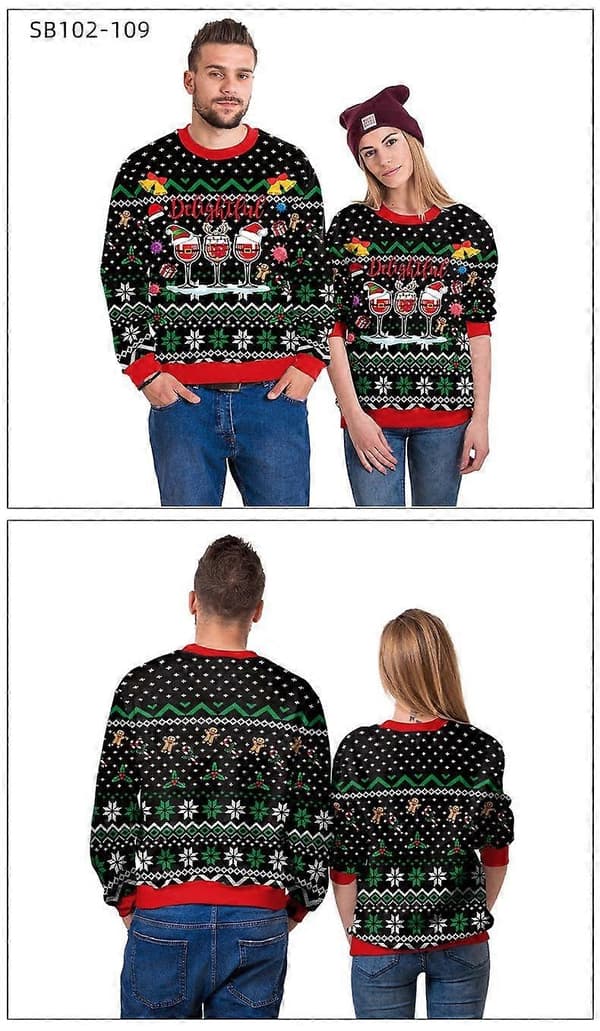 Julesweatshirt til mænd med dabbing julemand, nisse og rensdyr B L