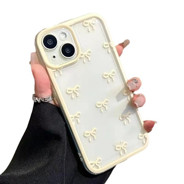 Kuori iPhone 16:lle, Läpinäkyvä Söpö Nauha Rusetti Kuvio Esteettinen Läpinäkyvä Puhelinkuori Korotettu Kameran Suoja Tytöille - Pinkki iPhone 16 yellow iPhone16E