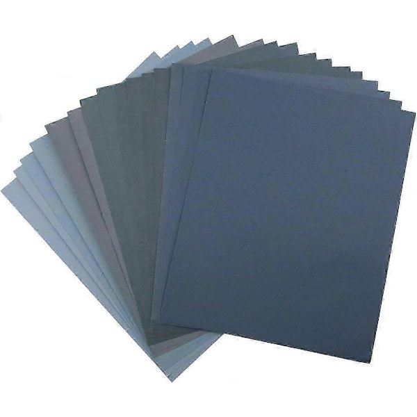 Våtslippapper för plast- och glasfinish, Premiumkvalitet 22,86 x 27,94 cm, Blandad kornstorlek 400-5000 för våt- eller torrslipning, Multifunktionell användning 16 ark