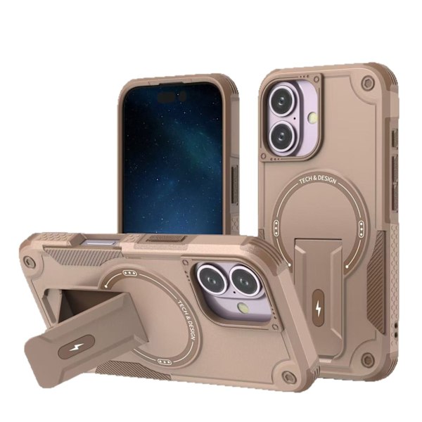 Fyrhörns anti-fall magnetiskt osynligt stativ mobilskal lämpligt för iPhone1516promax Desert Gold iPhone16plus