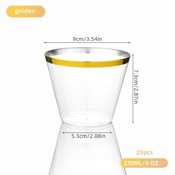 Varme gullkantede 270ml flykopper i hard plast, vannkopper, vinkopper, dessert, vestlig mat, fest, sammenkomst