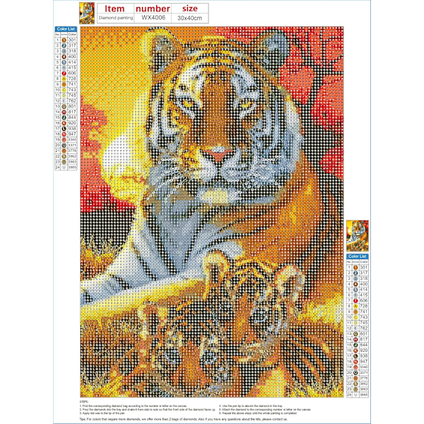 Sunset Tiger Eläin Timanttitaidepakkaus (aikuisille), Timanttimaalauspakkaus (aikuisille), Täysi pyöreä timantti Timanttikorutaidekirjontapakkaus (lapsille),