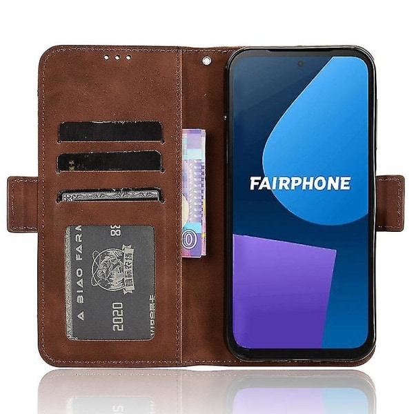 For Fairphone 5 Deksel anti-ripe Folio Flip PU Lær Cover Brun
