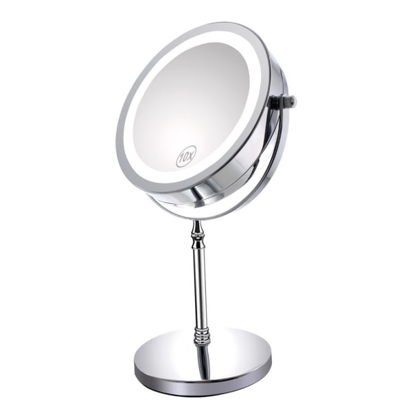1X/10X Forstørende Lys Makeup Spejl, 7 Tommer Dobbeltsidig Hvid Dagsljus LED Skyggefri LED Kommode Spejl, Batteri og USB-kabel Drevet (Inkluderer 3