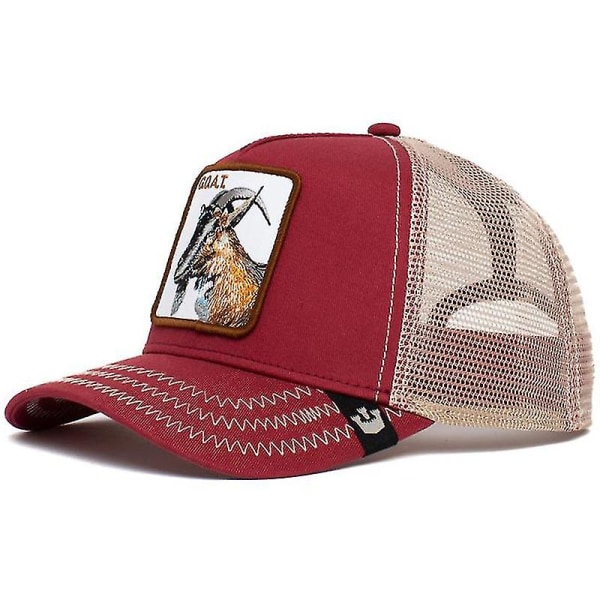 Animal Baseball Cap Sun Protection Mesh Embroidered Trucker Hat Mountain Goat Burgundy