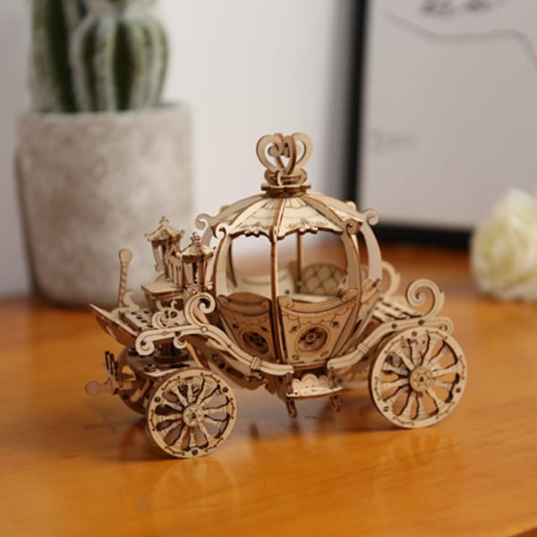 3D træpuslespil byggelegetøj - DIY Model Craft Kit - Græskarbil Pumpkin Car