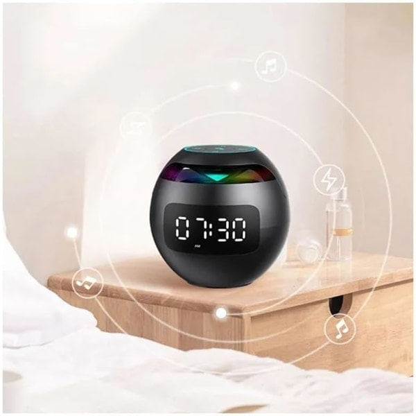 Kannettava Bluetooth LED -herätyskello langattomalla kaiuttimella ja FM-radiolla, musta, yksi koko