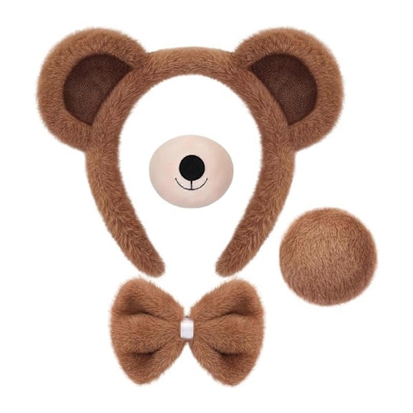 3/4 stk/sæt Brun Bjørn Ører Hårbøjle Plys Dyr Ører Kostume Hårbøjle Halloween Cosplay Hårtilbehør 4 stk