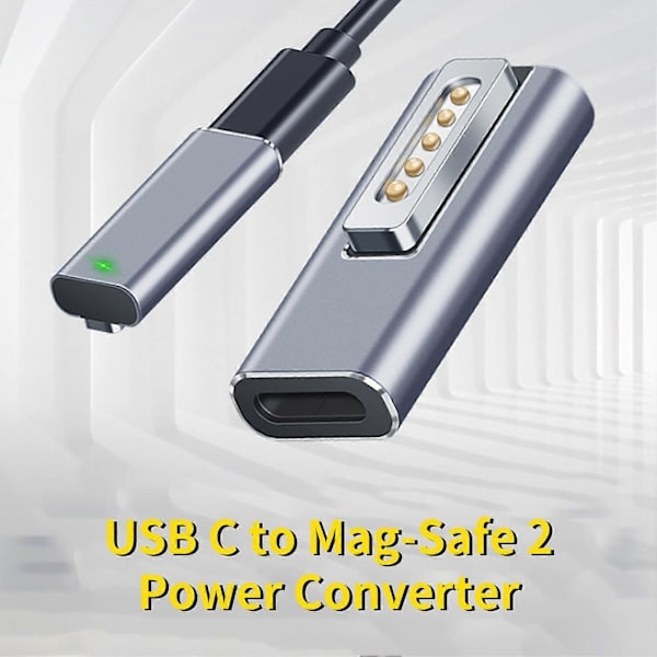 Adapterladdare Snabbladdning Magnetisk Aluminiumlegering PD USB C till Mag-Safe 2 Strömomvandlare för MacBook Air/Pro