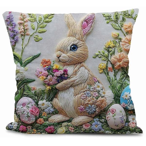 Påskehare æg-print pudebetræk i imiteret broderi polyester pudebetræk - V19C D