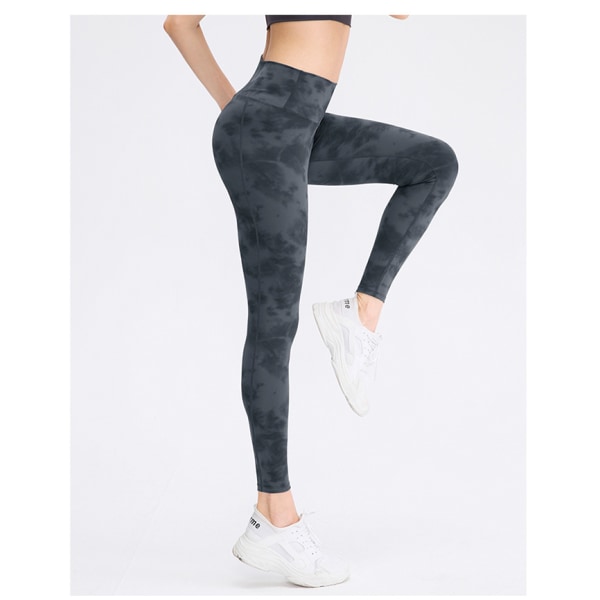 Kvinder High Waist Gym Leggings Fitness port Löp Yoga Byxor Tie Dye Dark Grey S