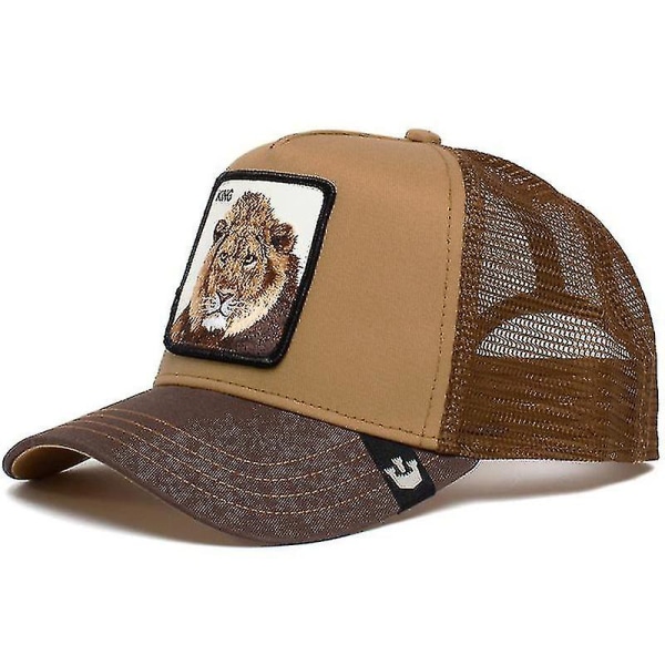 Animal Baseball Cap Sun Protection Mesh Brodert Trucker Hat Lion Khaki