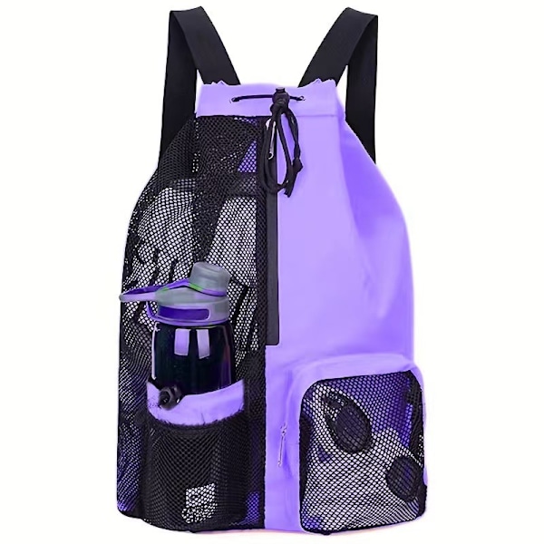 Simväska mesh dragsko ryggsäck med våtfack strandryggsäck gym hot ryggsäck purple