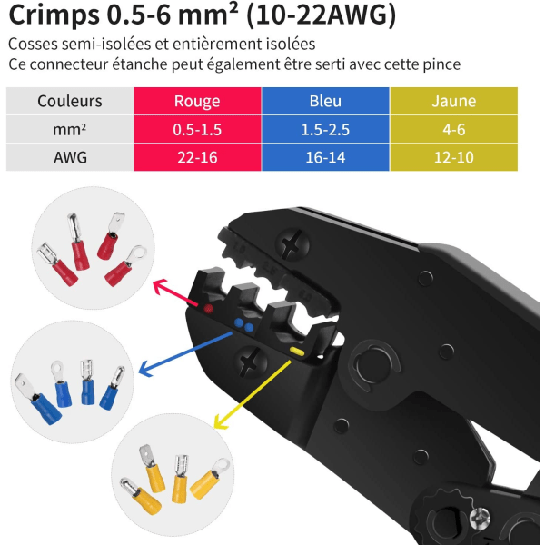 Ratchet Crimper ja 700 sähkökorvaketta 0,5-6 mm² kaapeleille