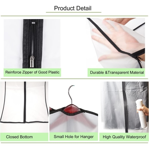 Klesposer 6-pakning, transparente dressposer, 120 x 60 cm + 100 x 60 cm pustende stoffdresspose for dresser, kjoler, frakker