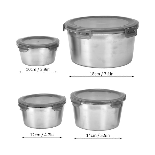 4-pack Rostfria Matbehållare Lunchförvaring Crisper Box med Silikonlock Flera Storlekar