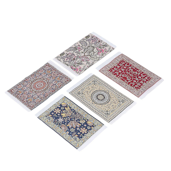 5 stk. 1/12 Dukkehus Tæppe Blomsterprint Udsøgt Let at Rengøre Blødt Miniature Gulvtæppe