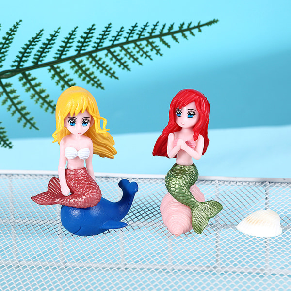 Sød havfrue mikro landskab akvarium fiske tank landskabspleje ornamenter PVC plast håndværk dekoration Mermaid with red hair (right)