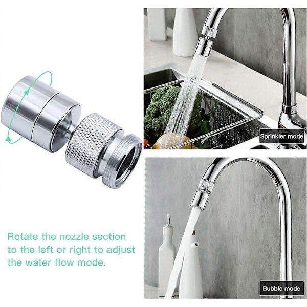 360° Drejelig Vandhane Luftblander Messing 2 Positioner Justerbar Køkkenarmatur Filter Bubler med Dyseadapter - til Vandhaner med M22 Udvendigt Gevind Dyse elle...