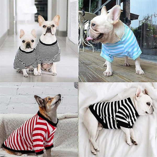 Sommer Nyt Hundetøj Pet Vest Skjorte Stribet T-shirt med rund hals Yorkshire Terrier Shih Tzu Skjorter Hvalp Pet Hund Kat Tøj 1 L