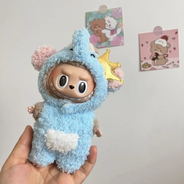 Gyllen krone elefantsett, (kun klær) 17cm anheng blindboks macaron Labubu Labubu Time to chill dukkeklær