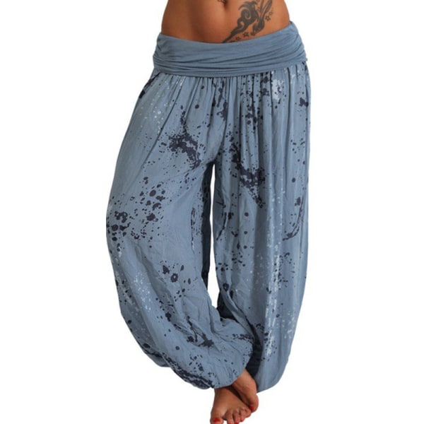 Kvinnor Boho Harem Pants Yoga Casual Baggy Hareem Byxa blue L