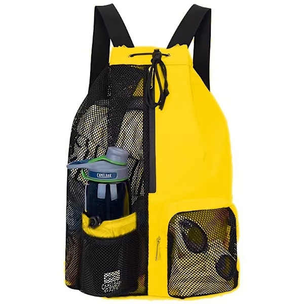 Simväska mesh dragsko ryggsäck med våtfack strandryggsäck gym hot ryggsäck Yellow