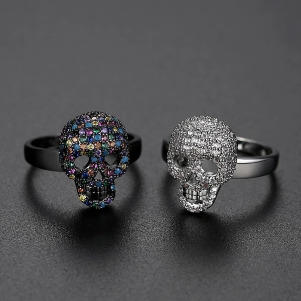 Punk värikäs CZ Skeleton Devil Ring black 7