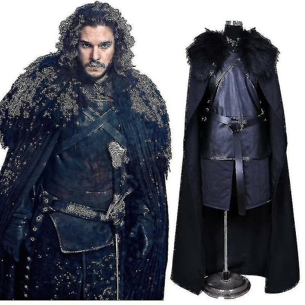 2023-game Of Thrones Jon Snow Costume Män Fancy Dress Cape Set Party Outfit S Black XL