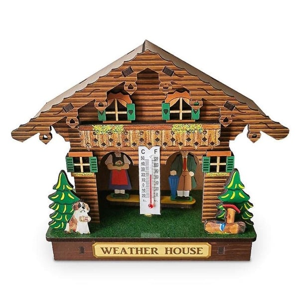 Väderhus, Skogsväderhus med man och kvinna, trästuga Barometer termometer och hygrometer Heminredning Väggmonterade ornament