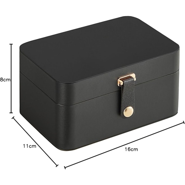 Smykkeskrin, 2-lags smykkeopbevaring, 11 x 16 x 8 cm rejsesmykkeskrin, transportabelt smykkeetui, lille, rummelig, til større accessories Ink Black