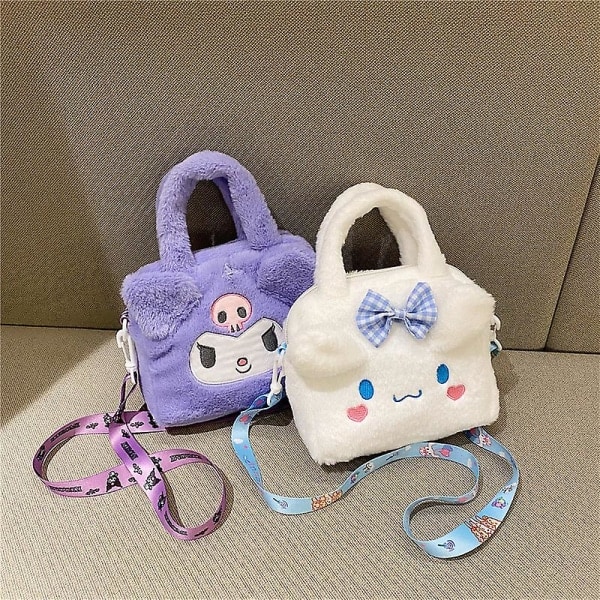Sanrio Taske Kawaii Plys Cinnamoroll Melody Kuromi Blød Fyldt Håndtaske Skuldertaske Anime Fyldt Rygsæk Piger Børn Gaver Hvid