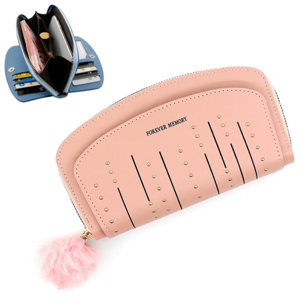 Stilig lommebok med nagler for kvinner rosa, dame lommebok, myntveske wi