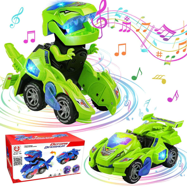 Transformerende dinosaurielegetøj Transformerende dinosauriebil Automatisk transformerende dinobiler med musik og LED-lys Transformerende ...