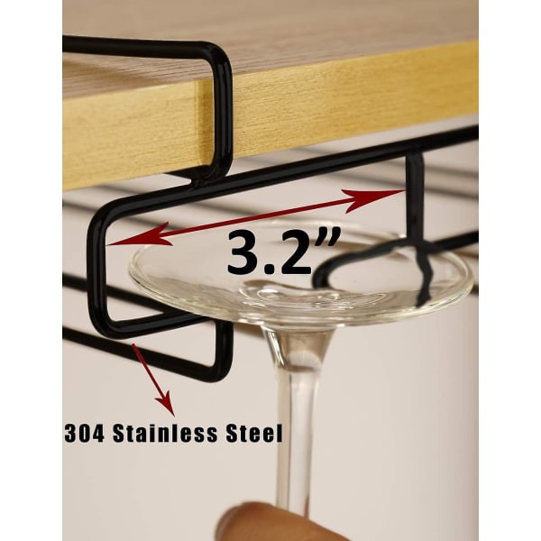 Vinglashållare - Stativställ under skåpet - 304 förvaringshylla för hängare i rostfritt stål, lämplig för skåpet 0,8 eller mindre (svart, 3 rader)
