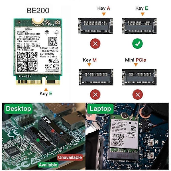 WIFI 7 BE200 BE200NGW WiFi Kort+Antenne BT 5.4 802.11AX Tri-Band M.2 NGFF Trådløst Netværksadapter f