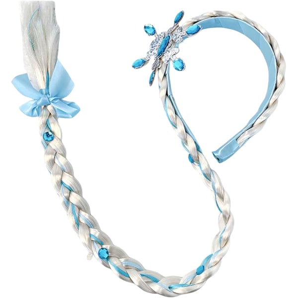 Isprinsesse Hårbøjle Blå Elsa Hestehale Hår Extensions Snefnug Krone Paryk Fletninger Cosplay Piger (Blå)