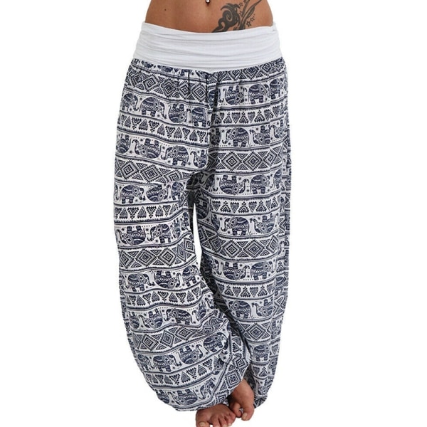 Baggy Harem Pants for kvinner eggings Hippie Yoga Pants blue L