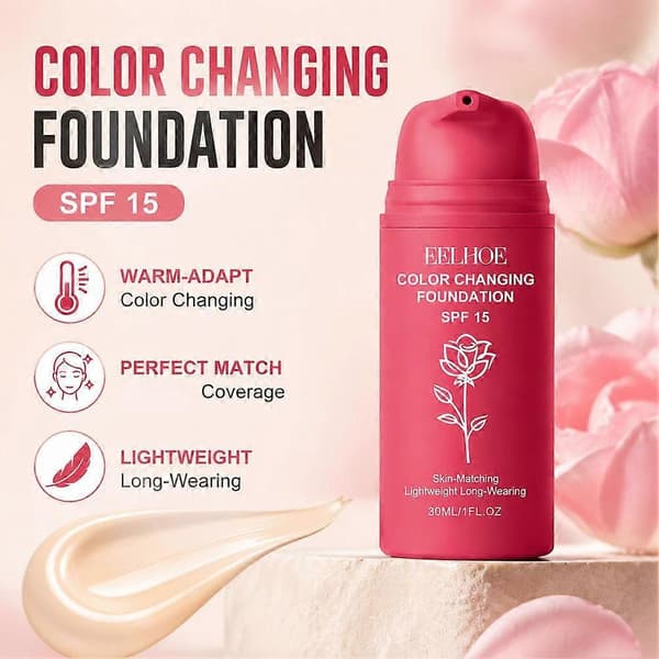 Farveskiftende Foundation, Spf15 Hud-Matchende Foundation-30ml