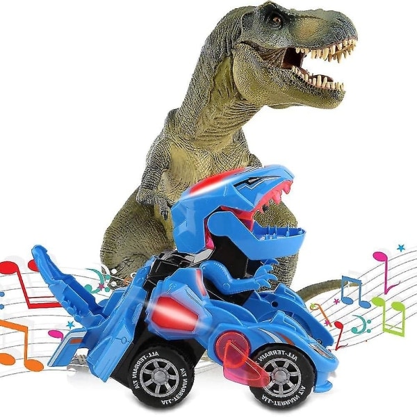 Muuntuva Dinosaurilelu, Muuntuva Dinosauriauto, Automaattisesti Muuntuva Dinosauriauto Musiikilla ja LED-valoilla, Sininen