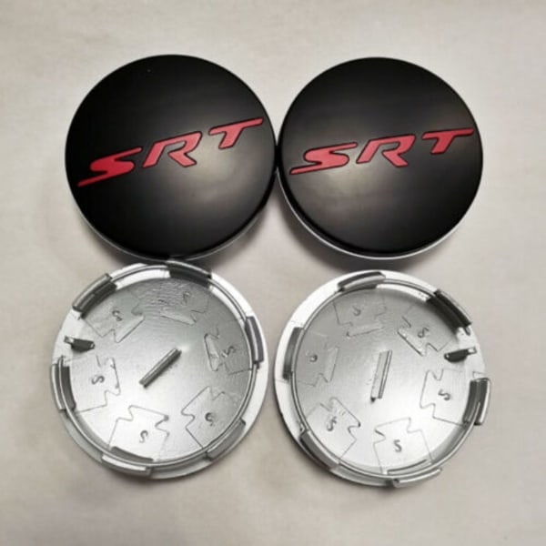 4x til DODGE CHALLENGER DEMON 63MM Mat Sort Rød SRT Bogstav Hjul Centerkapsler