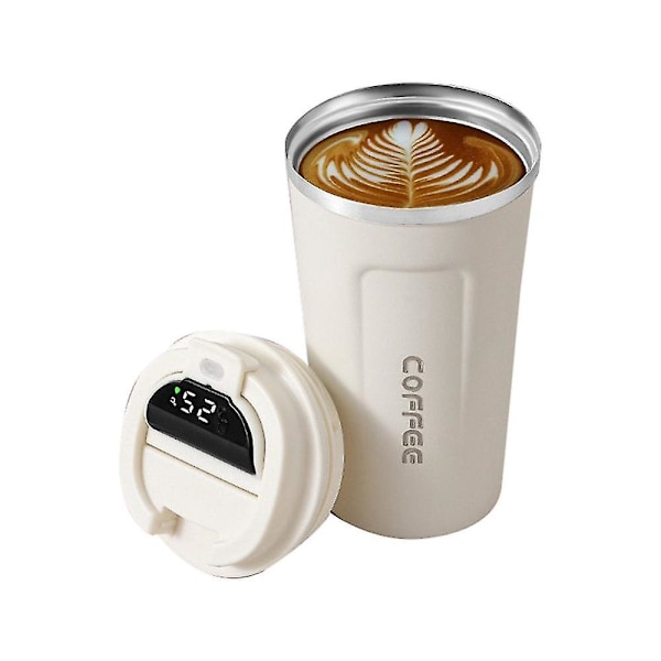 510ml Smart Termosflaska För Kaffe LED Temperaturdisplay Termosmugg Isolerad Tumlare Kaffekopp Vit