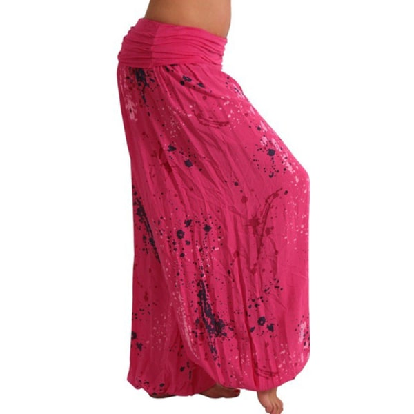 Kvinnor Boho Harem Pants Yoga Casual Baggy Hareem Byxa rose red S
