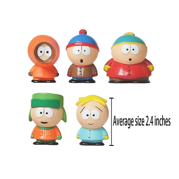 South Park seriefigurer Figurleksaker Set med 5, stationära minifigurer Bilprydnadsdekorationer Genomsnittlig storlek 2,4"