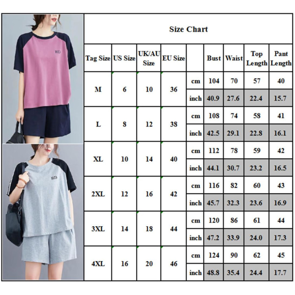 Kort t-skjorte for kvinner + shortssett Fritidsklær Grey 3XL